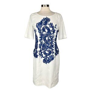 Katherine Kelly Collection Womens Lila Ivory Cobalt Embroidered Dress size 10